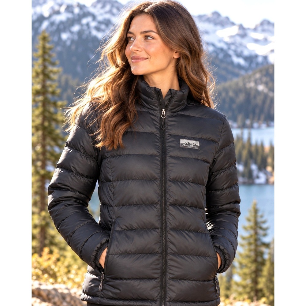 Eddie Bauer Down Puffer Jacket Womens Small Black 80% Down Lightweight EB001435